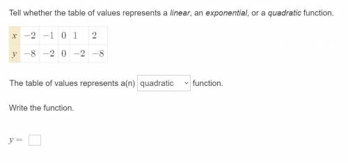 Tell whether the tables of values represent a linear, exponential, or a quadratic function.