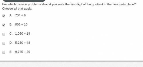 For which division problems should you write the first digit of the quotient in the hundreds place?