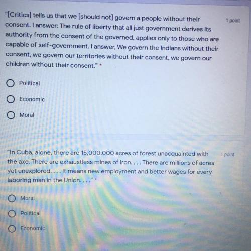 PLZ HELP

There are 2 questions but they are all multiple choice about if the quote is Political M