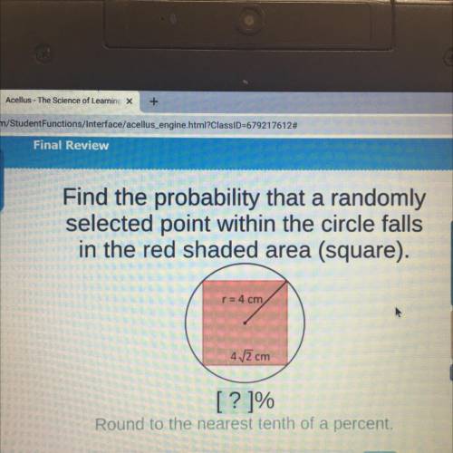 PLEASE HELP find the probability that a randomly selected point within the circle falls in the