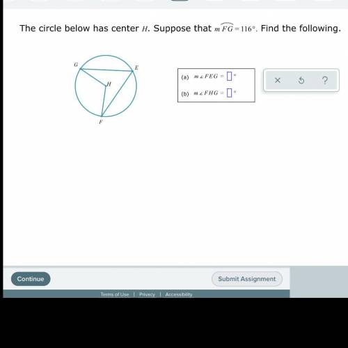 The circle below has center H.