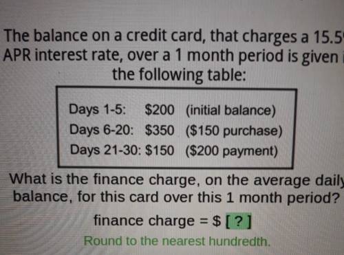 The balance on a credit card, that charges a 15.5% APR interest rate, over a 1 month period is give