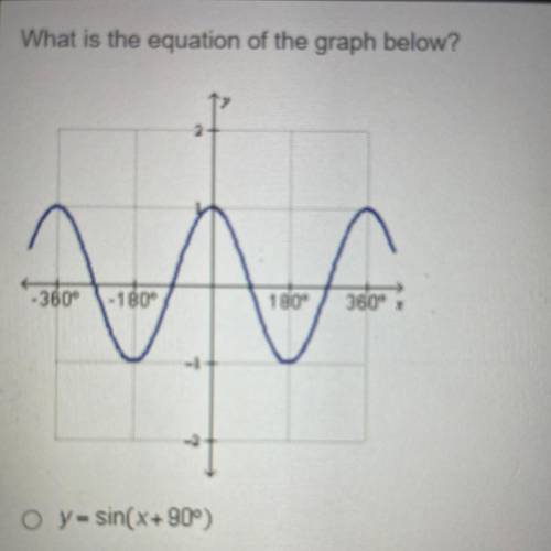 HELPP I HAVE 20 minutes!!

What is the equation of the graph below? O y = sin(x+90°)
O y = cos(x+9