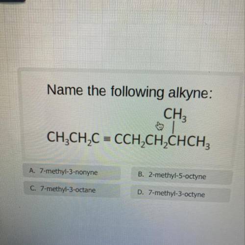 Name the following alkyne.
Please help me <3