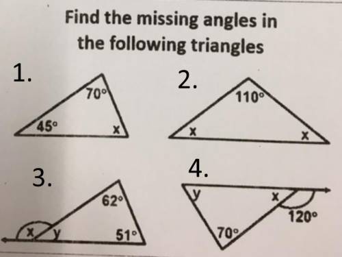Find the missing angles in the following triangles.