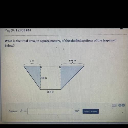 What is the total area, in square meters, of the shaded sections of the trapezoid

below?
7 m
9.9