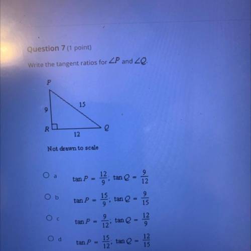 Write the tangent ratios for P and Q