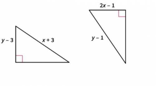 Find the values of x and y that make these triangles congruent by the HL Theorem.

A: x=-3, y=2
B: