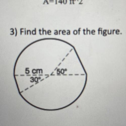 Find the area of the figure.
5 cm, 30 degrees, 50 degrees. Help help help