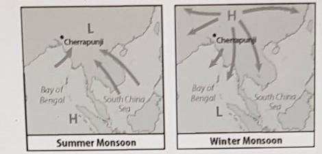Question 1

Monsoons are seasonal winds that affect some parts of the world. The figures below sho
