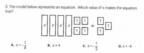 3. The model below represents an equation. Which value of x makes the equation true?