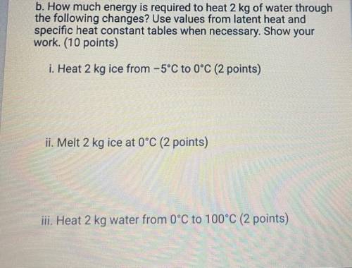 How much energy is required to heat 2kg of water through the following changes?