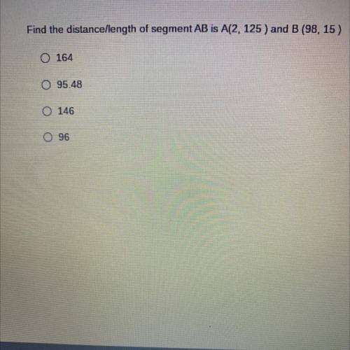 Find the distance/length of segment AB is A(2.125) and B(98, 15)