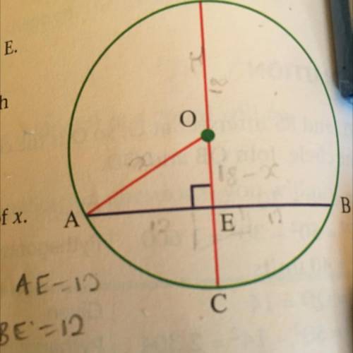O is the centre of the circle. DC is perpendicular to AB and cuts AB at E,DE=18 and AB=24 units res