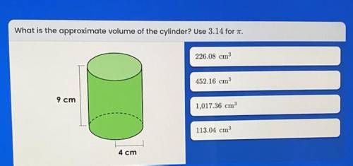 What is the approximate volume of the cylinder? Use 3.14 for