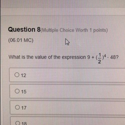 What is the value of expression 9 + (1/2) with the power of 4 • 48?
