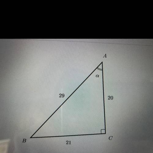 Find tan( cx) in the triangle.

Choose 1 
A. 20/21 
B. 21/29
C. 20/29
D. 21/20