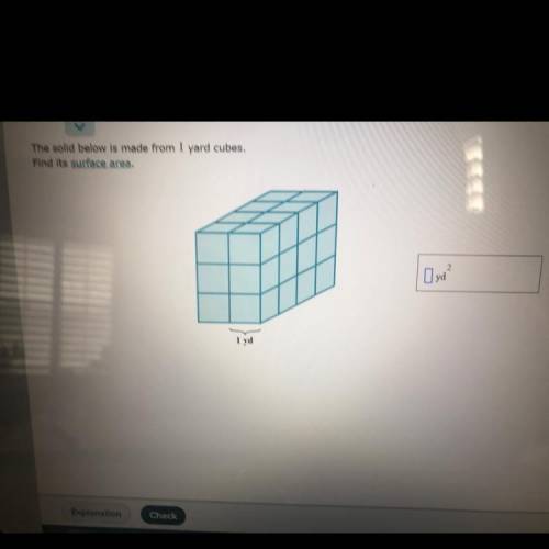 The solid below is made from 1 yard cubes. Find its surface area. NO LINKS
