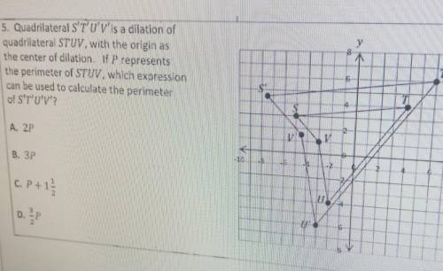 Question 5 5. Quadrilateral S'T'U'V'is a dilation of quadrilateral STUV, with the origin as the cen