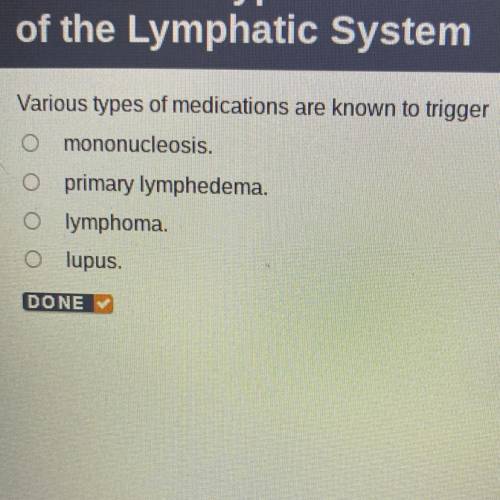 Various types of medications are known to trigger

O mononucleosis.
primary lymphedema.
Olymphoma.