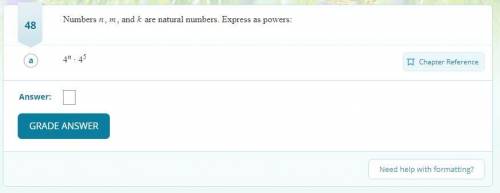 30 points! Numbers n, m, and k are natural numbers. Express as powers:

#1: 4^n*4^5
#2: 3^8*3^n
#3