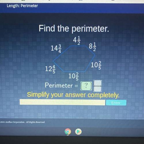 Find the perimeter.

42
14
82
102
O
12
102
Perimeter = ?
Simplify your answer completely.