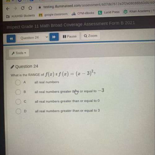 What is the RANGE of f(x)if(x)=(x-3)^ 2