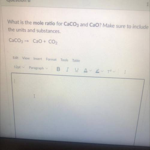 What is the mole ratio for CaCo3 and CaO please help i’m taking a test marking brainliest