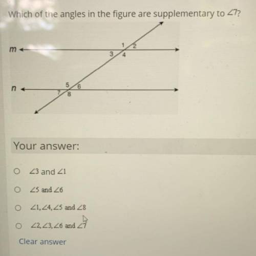 Which of the angles in the figure are supplementary to 7?