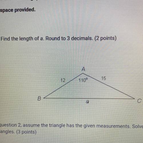 1. Find the length of a. Round to 3 decimals. (2 points)