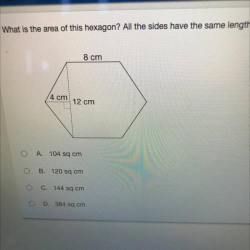 What js the area of this hexagon? All the sides have the same length.