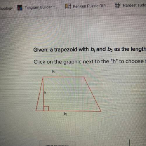 Given: a trapezoid with b, and by as the length of the bases, h as the length of the altitude, and