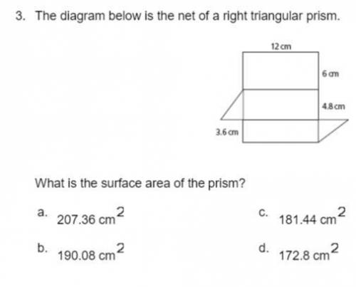 The diagram below is a net of a right triangular prism.