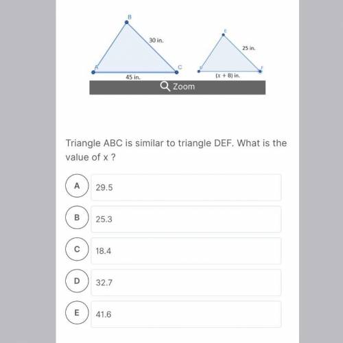 Triangle ABC is similar to triangle DEF. What is the value of x ?