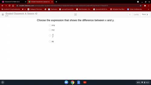 Choose the expression that shows the difference between x and y.