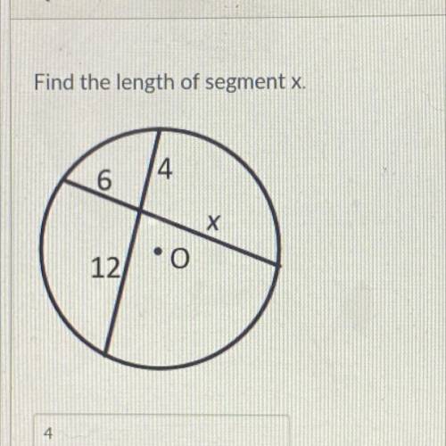 Find the length of segment x.
4
6
х
. O
12