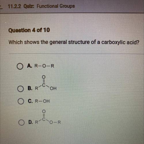 Which shows the general structure of a carboxylic acid
