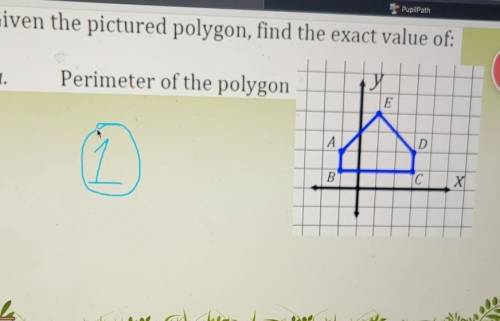 3. Given the pictured polygon, find the exact value of: a. Perimeter of the polygon У 1 E А D B C X