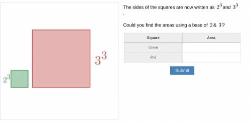 The sides of the squares are now written as `2^{3}` and `3^{3}`.

Could you find the areas using a