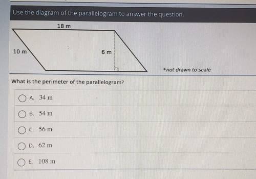 Use the diagram of the parallelogram to answer the question. 18 m 10 m 6 m *not drawn to scale What