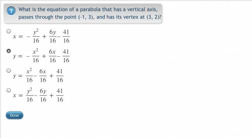What is the equation of a parabola that has a vertical axis, passes through the point (–1, 3), and