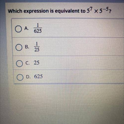 Which expression is equivalent to 57x 5-5? (look at the picture for the real question)