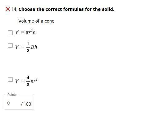 What is the formula for volume of cones?