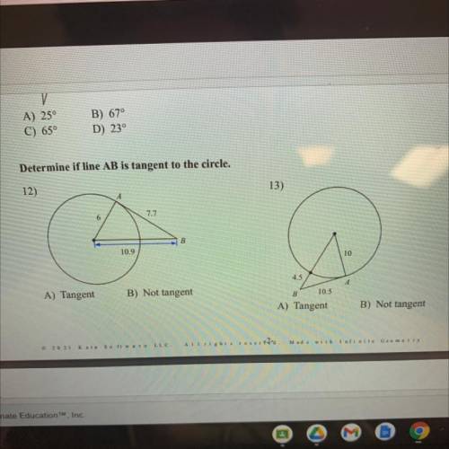 Determine if line AB is tangent to the circle