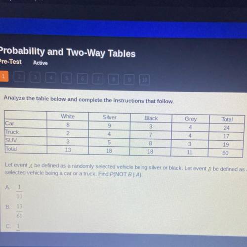 Analyze the table below and complete the instructions that follow.

Let event A be defined as a ra