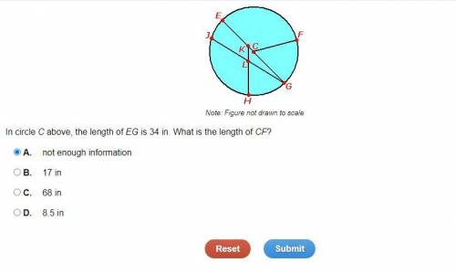 In circle C above, the length of EG is 34 in. What is the length of CF?