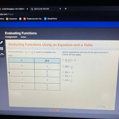 Analyzing Functions f(x)=1/2x + 3/4 is used to complete this table
