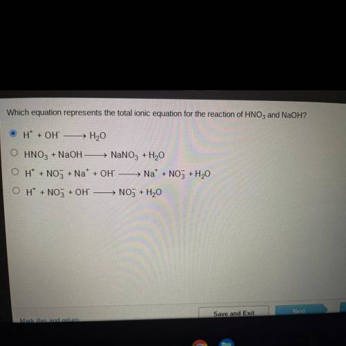 Which equation represents the total ionic equation for the reaction of HNO3 and NaOH?