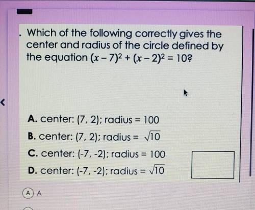 Which of the following correctly gives the center and radius of the circle defined by the equation