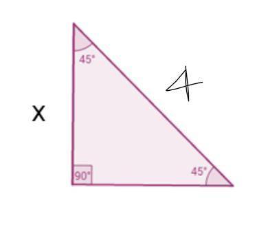 Solve for x given that the hypotenuse is 4.
